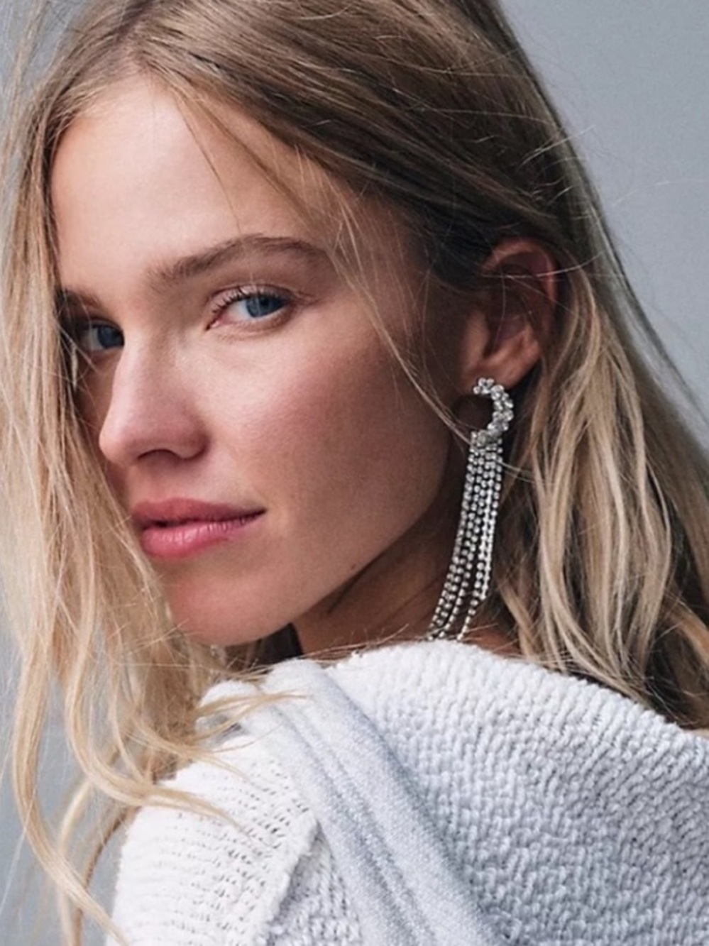 NWT Free People Feel Like Dancing Silver Moon Celestial Crystal Fringe Earring